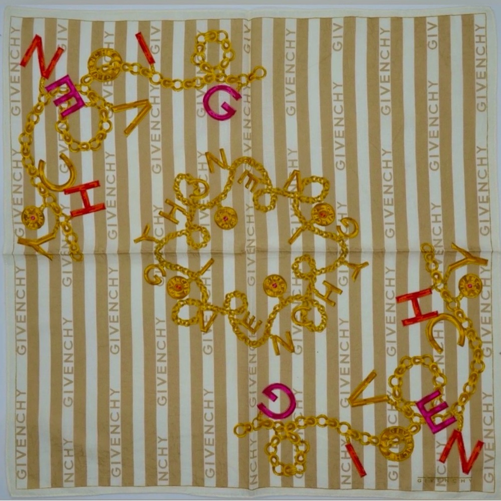 Givenchy gold /ivory chain logo cotton scarf